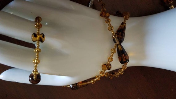 Necklace Glass Teadrop Black Brown Beaded Murano … - image 2