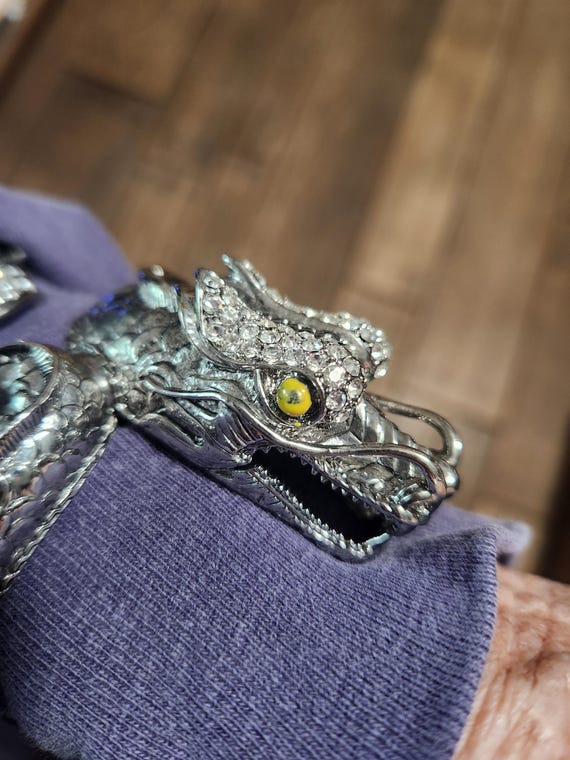 Silver Dragon Hinged Bangle With Rhinestones And … - image 13