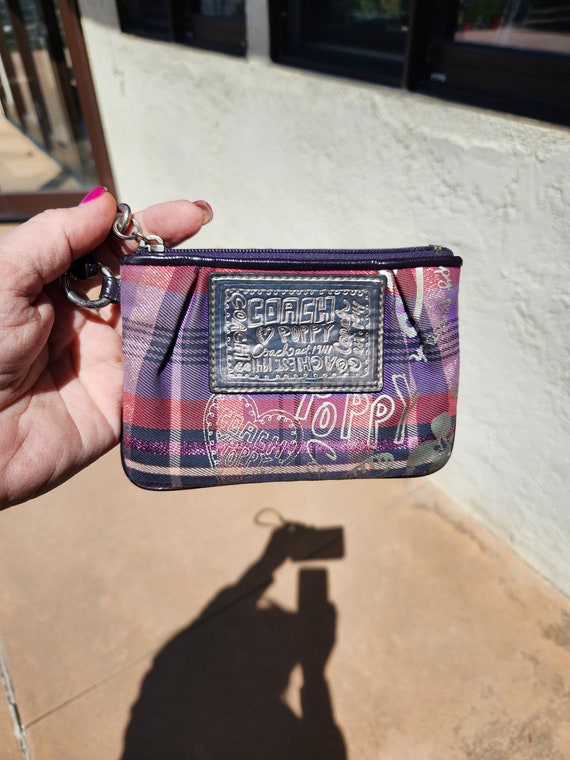 Coach Poppy Purple Plaid Tartan Wristlet Vintage