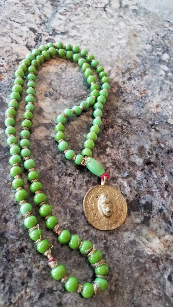 Buddah Pendant Beaded Necklace With Green Beads  … - image 4
