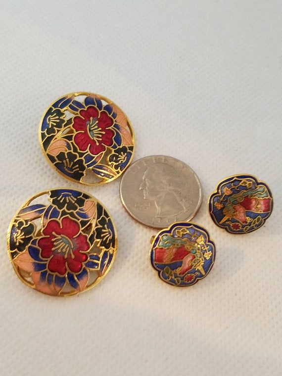 Cloisonne 2 Pairs Of Asian Chinese Enameled Articu