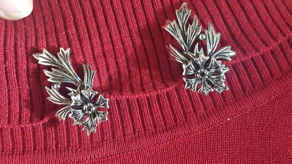 Vintage Judy Lee Large Silver Flower Clip On Earr… - image 4