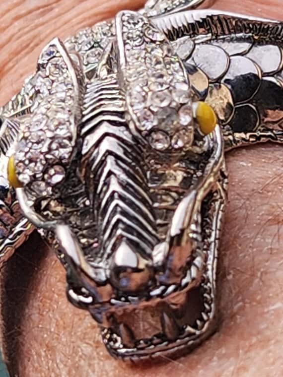 Silver Dragon Hinged Bangle With Rhinestones And … - image 7