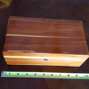Vintage Hand Made Cedar Jewelry Trinket Box With Crimson Felt Interior And Heart Shaped Mirror