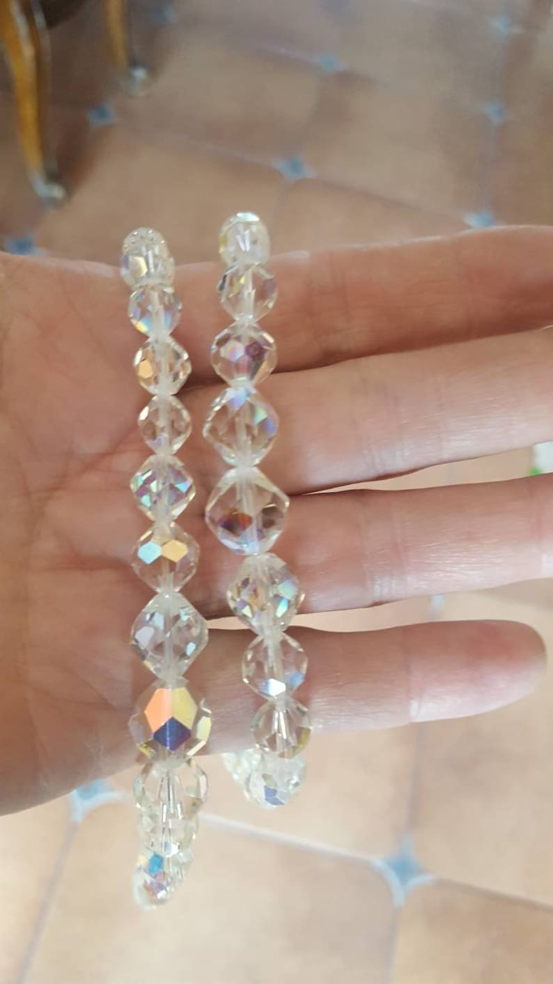 Vintage Aurora Borealis Crystal 2 Strand 14 Choker Necklace