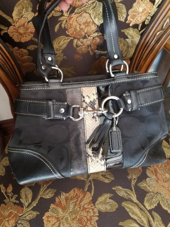 Vintage Coach Black Handbag Purse With Suede Snake