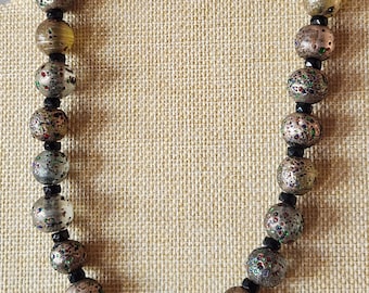 Unique Glass Beaded Necklace Speckled Glass Beads Vintage Silver Gold With Red Green Blue Glass In  Beads Beautiful Women's Jewelry