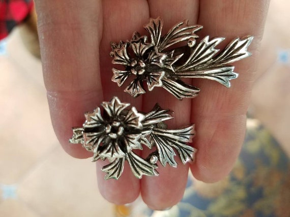 Vintage Judy Lee Large Silver Flower Clip On Earr… - image 1