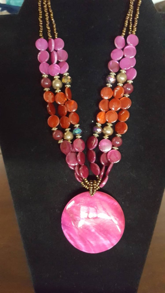 Vintage Multi Strand Statement Necklace With Larg… - image 2