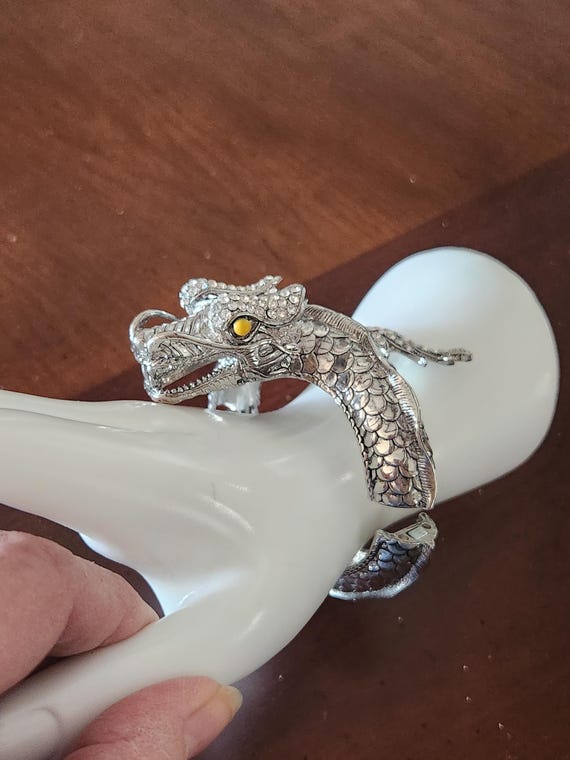 Silver Dragon Hinged Bangle With Rhinestones And … - image 17