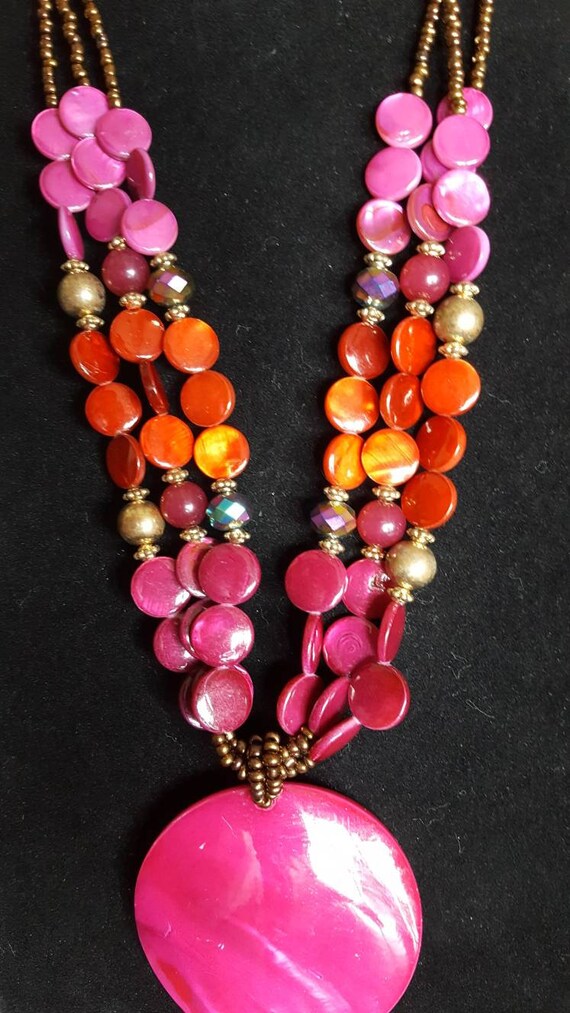 Vintage Multi Strand Statement Necklace With Larg… - image 4