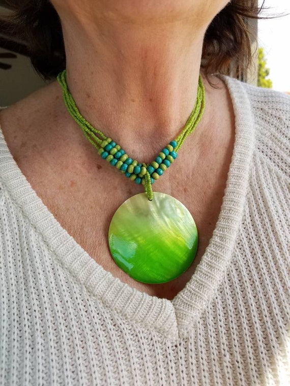 Vintage Turquoise And Chartreuse Lime Green Beaded