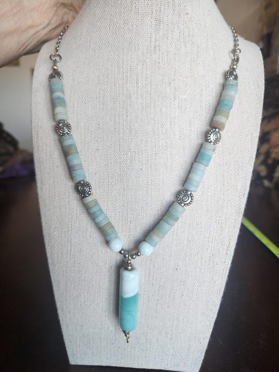 Amazonite Statement Necklace With Large Stone Dro… - image 8