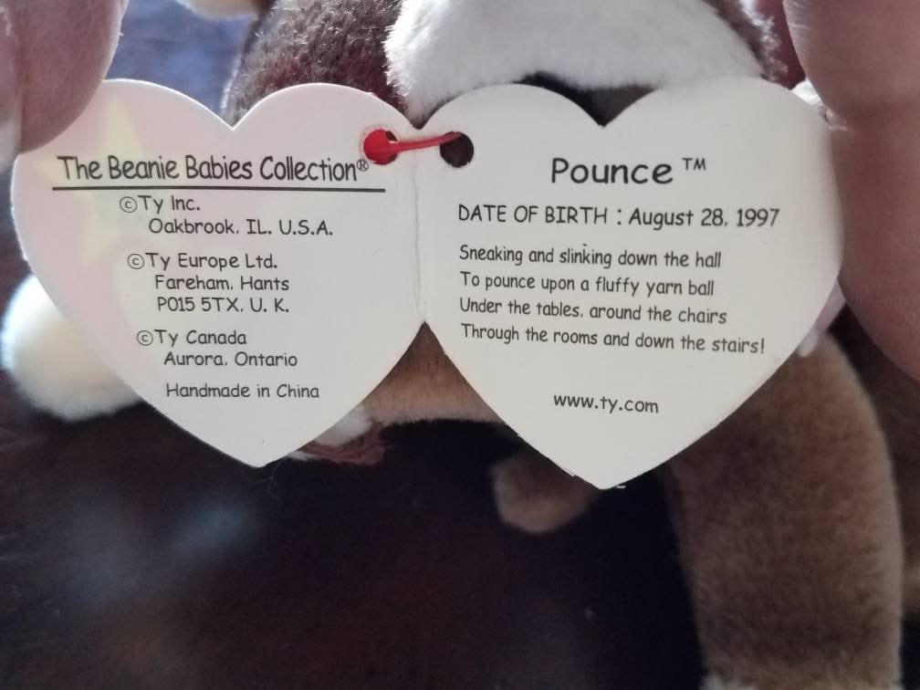 Beanie Babies Ty Animal Collection Collector's POUNCE The Kitten Cat Mint Condition Never Used With Tags Vintage Handmade Stamped