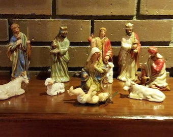 Nativity Set Mistletoe Mountain Hand Painted Porcelain Vintage Stunning Christmas Set Vintage