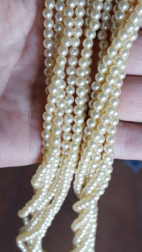 Vintage 6 Strand Cream Faux Pearls 24 Inch Neckla… - image 2