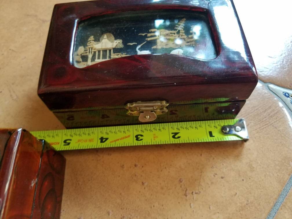 Vintage 2 Asian Rosewood Jewelry Boxes 3D With Hand Carved Vintage 2 Asian Rosewood Jewelry Boxes 3D With Hand Carved