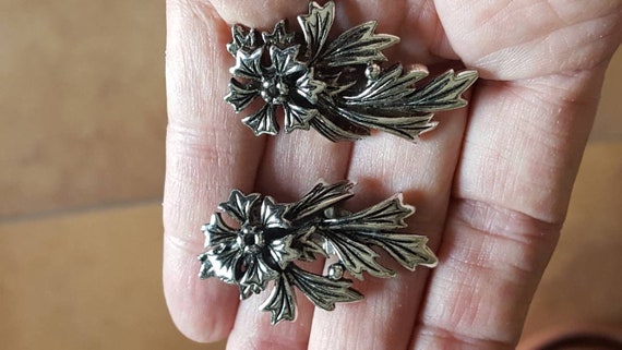 Vintage Judy Lee Large Silver Flower Clip On Earr… - image 8