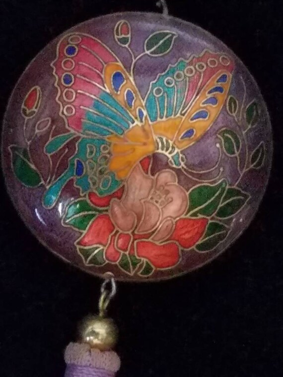 Cloisonne Asian Chinese Enamel Large Round Butter… - image 2