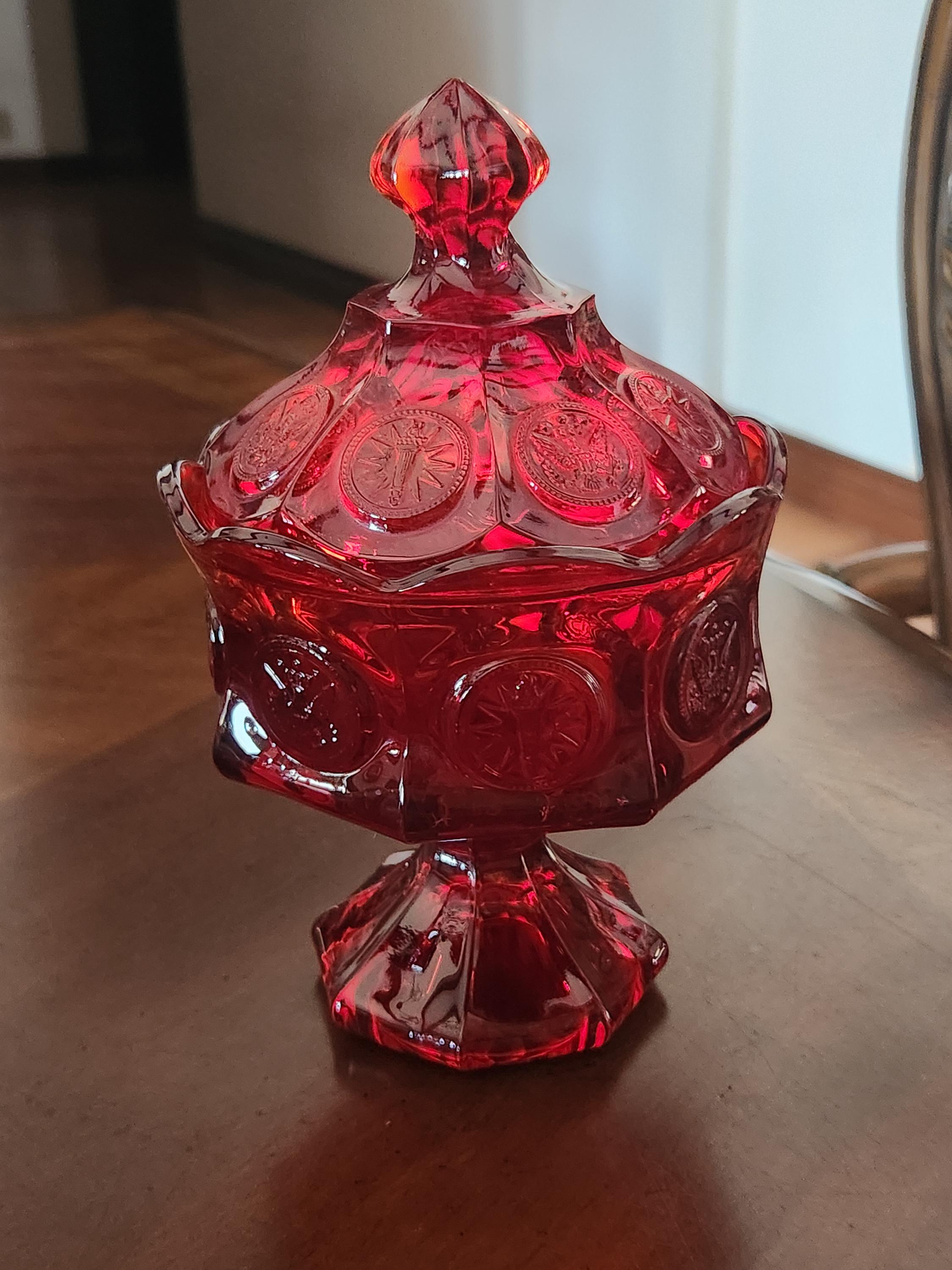 Fostoria Glass Coin Americana Ruby Red Candy Dish With Lid
