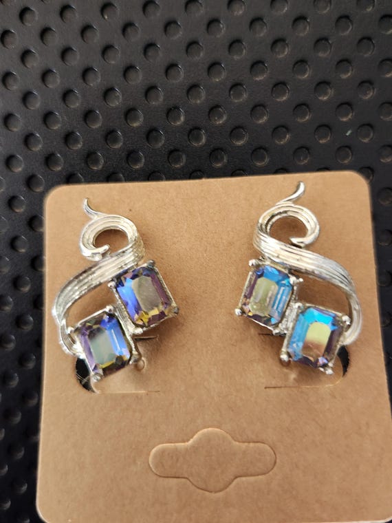 Vintage Violet Blue Rectangular Rhinestone Silver… - image 3