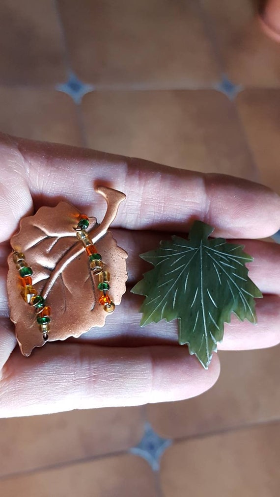 Leaf Vintage 2 Hand Made Copper Leaf With Beading 