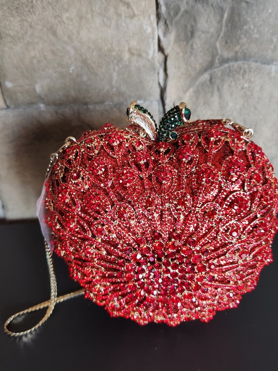 Apple Swarovski Clutch Red With Green Rhinestones 