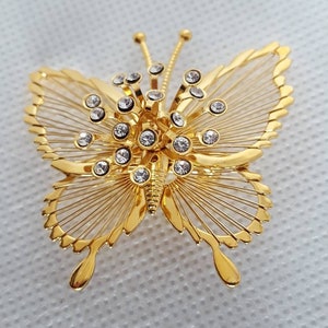 Monet Vintage Gold Tone Monet Butterfly Brooch Pin With Rhinestones Monet Jewelry
