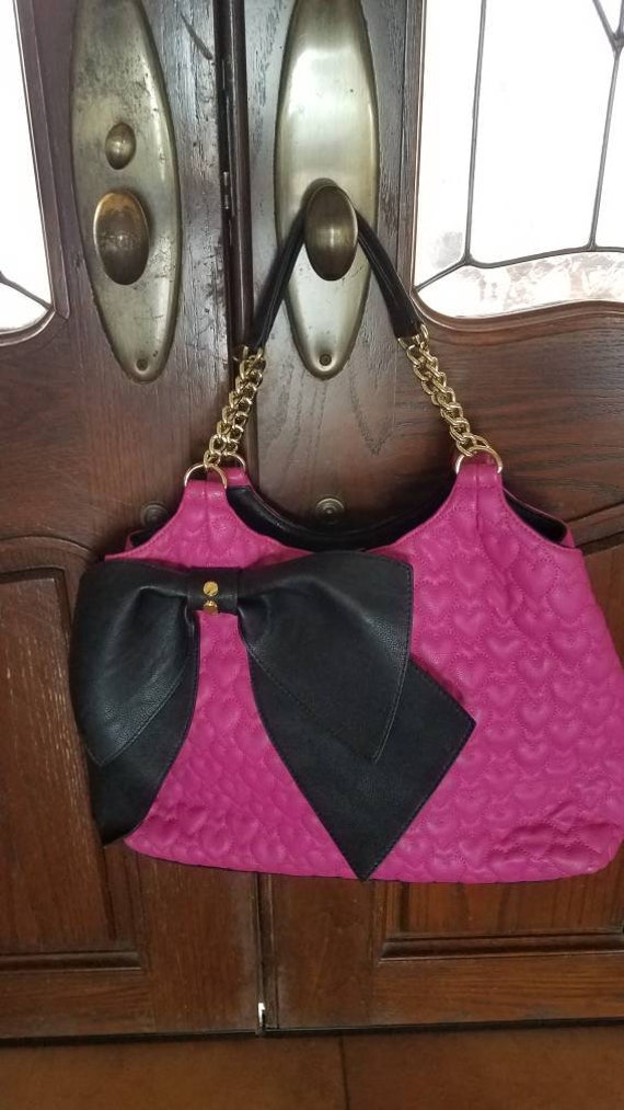 Betsey Johnson Fuchsia Purple With Large Black Bo… - image 2