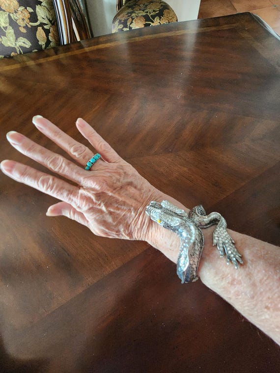 Silver Dragon Hinged Bangle With Rhinestones And … - image 16