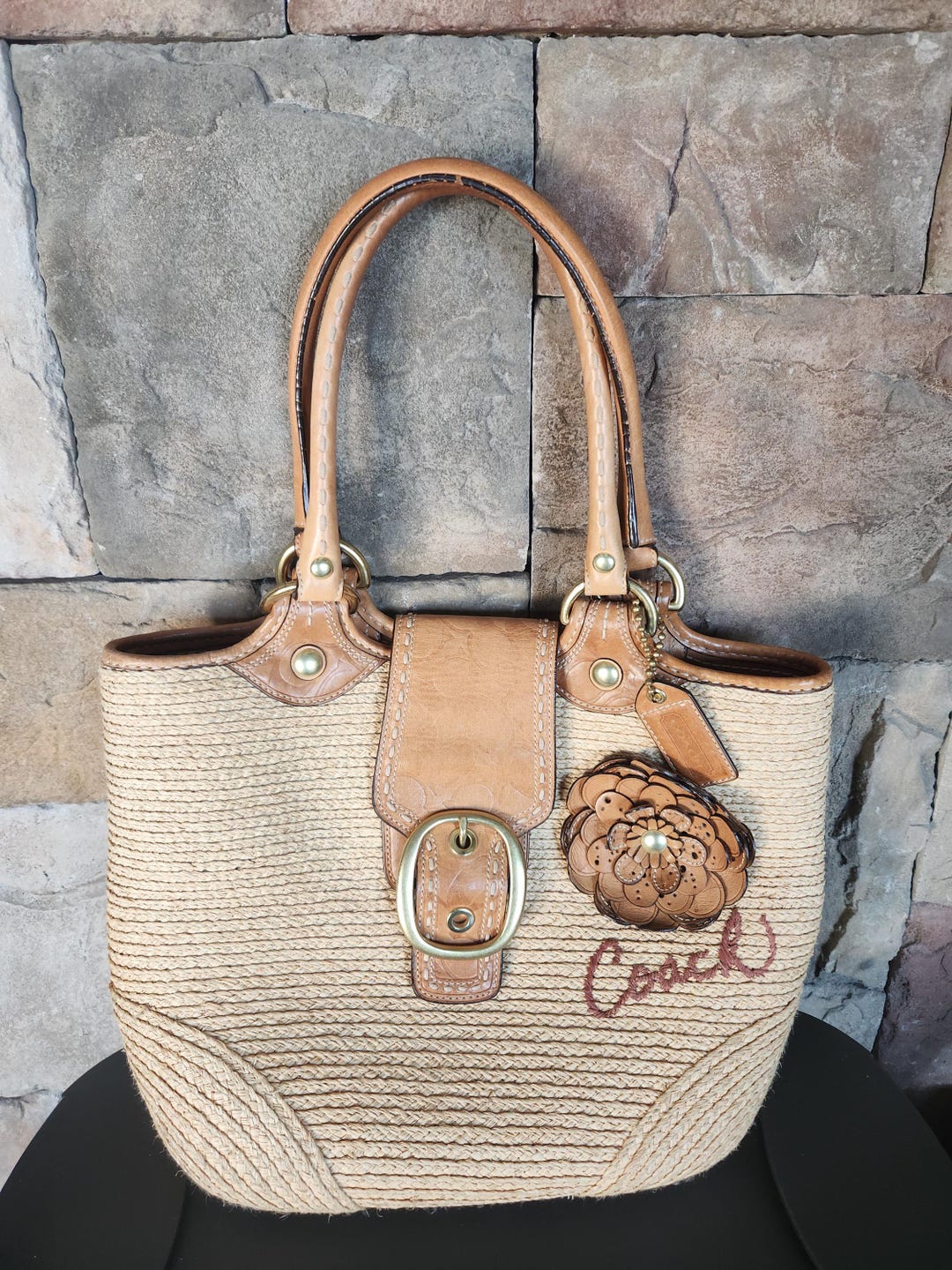 Vintage Coach Bleecker Straw Tote Natural Straw With Tan Leather Trim ...