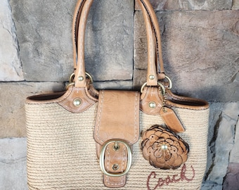 Coach Hamptons Straw & Leather Tote Bag - Etsy