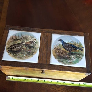 Men's Jewelry Box Wooden Sportsman Jewelry Box Wallet Key Holder Brown Wood With Beautiful Ceramic Painted Tiles Snipes Wild Birds image 1