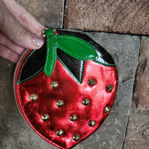 Betsey Johnson Strawberry Coin Purse Vintage 6 x 5 Inches