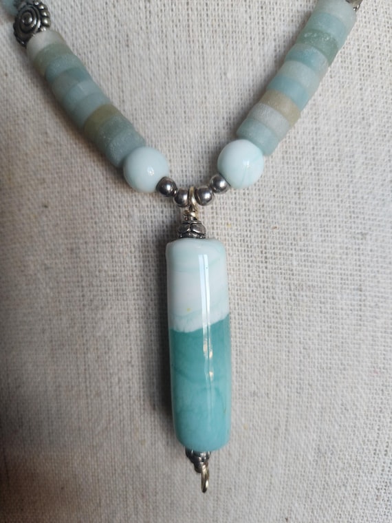 Amazonite Statement Necklace With Large Stone Dro… - image 2