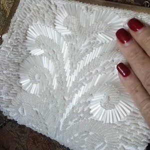 La Regale Vintage White Pearl Evening Purse in Great Condition With Chain Shoulder Straps Inside Is Clean