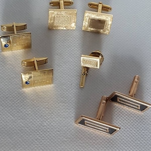 Vintage Cuff Links 3 Pairs Gold Tone Metal Men&#39;s Women&#39;s Cuff Links Tie Tack Set of 3 Beautiful Accessories