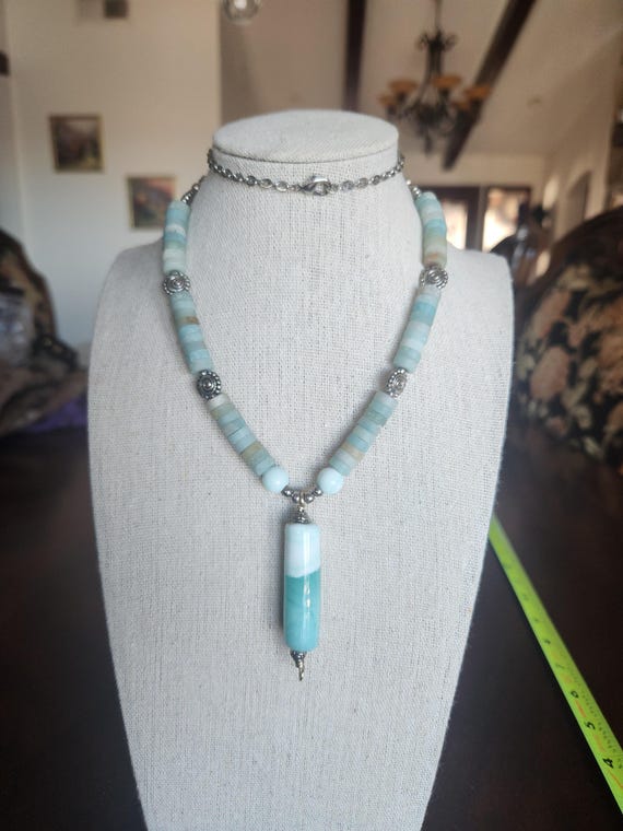 Amazonite Statement Necklace With Large Stone Dro… - image 1