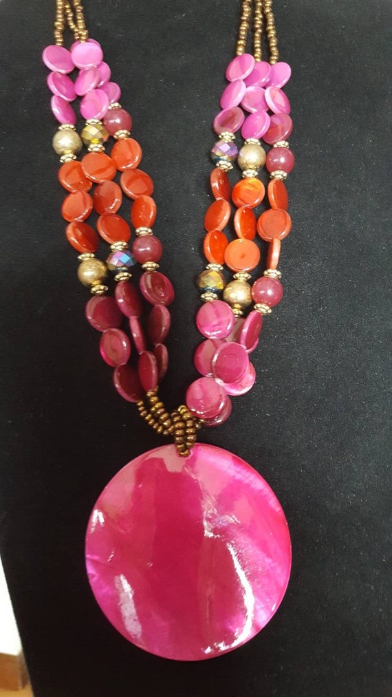 Vintage Multi Strand Statement Necklace With Larg… - image 3