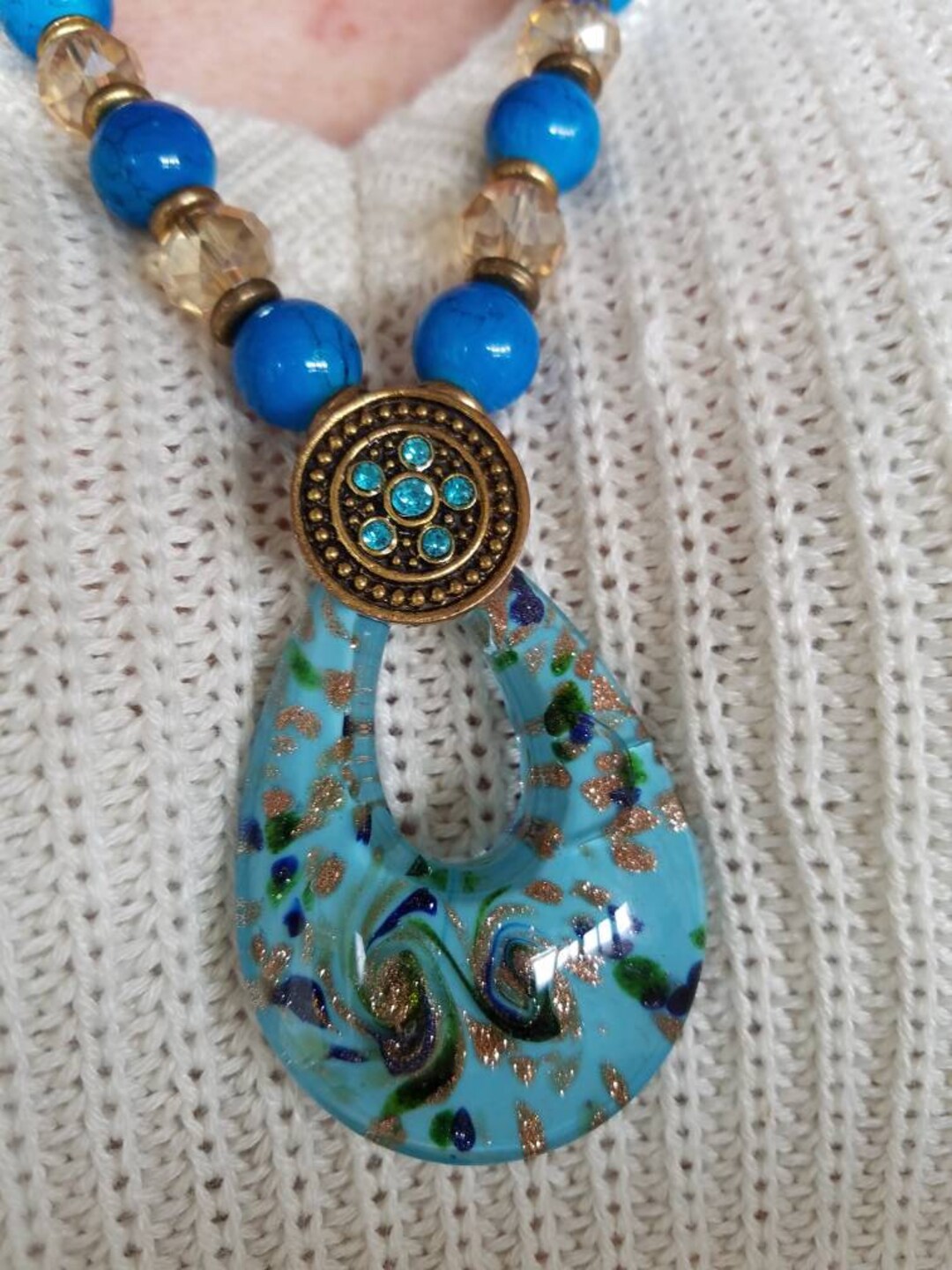 Collier Perles De Verre Gris Fumé Vintage - Longueur Ajustable 50+10 Cm, Métal Mixte, Neuf Lideva Paris