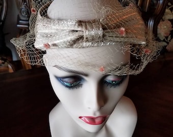 Hat Vintage Bow Bronze Peach Formal Netting Hat Dressy Ladies Women's Accessories