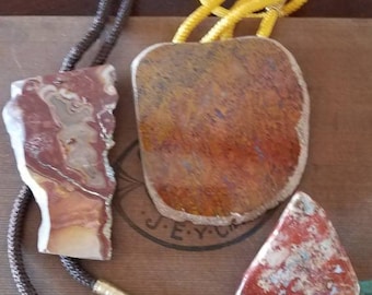 Bolo Tie Ties Lot Of 3 Natural Stone Vintage Variety Of Shapes Country Western Style Cowboy Cowgirl Fancy