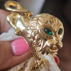 Vintage Lion Bobblehead Brooch Pin With Green Eyes Exotic Animal Men&#39;s Jewelry Women&#39;s Jewelry Gold Tone Unsigned Great Condition