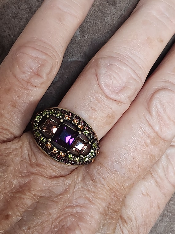 Heidi Daus Rhinestone Statement Ring Amethyst Per… - image 1