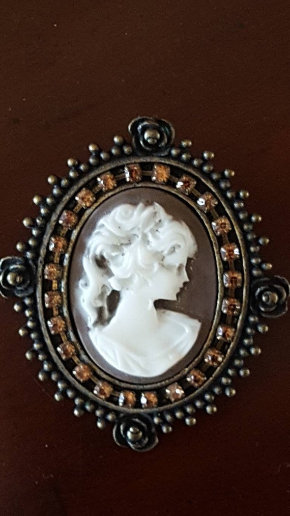 Cameo Vintage 1970s Oval Female Cameo In Acrylic R