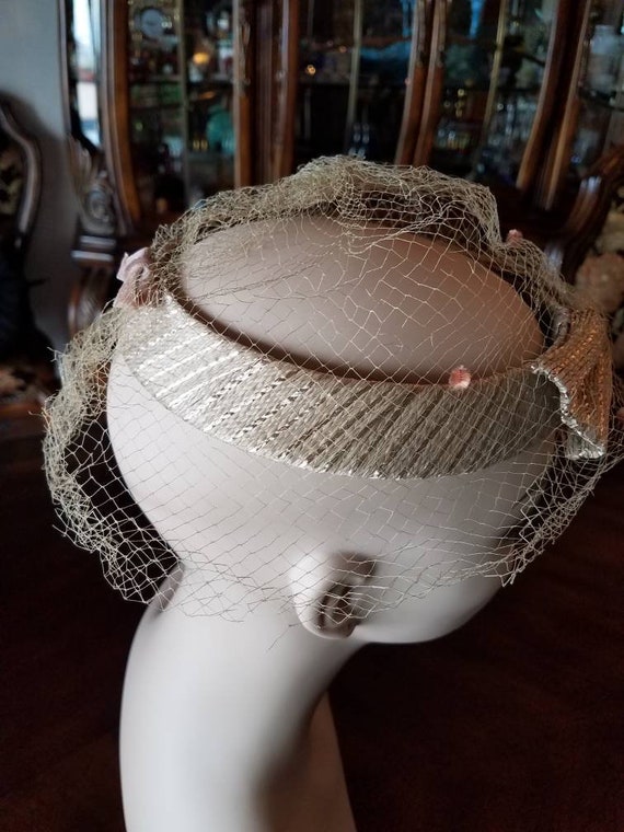 Hat Vintage Bow Bronze Peach Formal Netting Hat D… - image 6