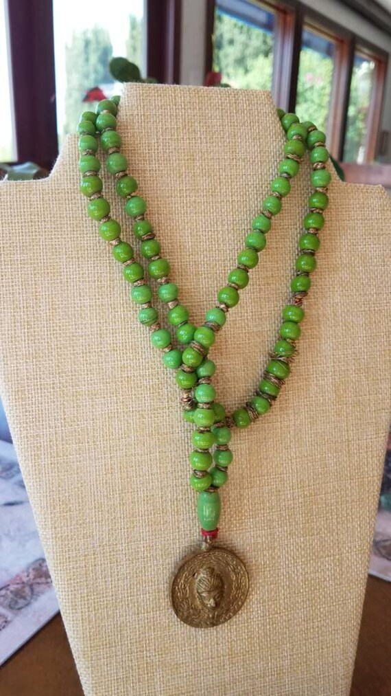 Buddah Pendant Beaded Necklace With Green Beads  … - image 3