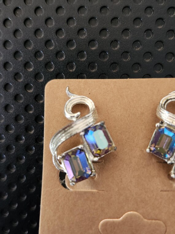 Vintage Violet Blue Rectangular Rhinestone Silver… - image 6