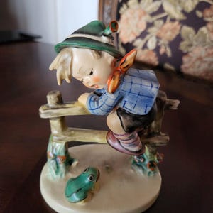 Goebel &quot;Retreat to Safety&quot; Figurine Boy On Fence With Frog Below Him Vintage Collector&#39;s Item Frog Lovers 1970s