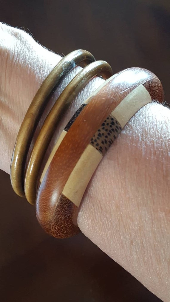 Wood Bangle Bracelets Size 62.9 And 66.1 Natural … - image 2